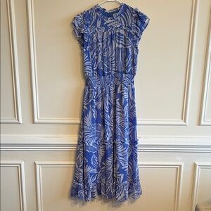 Cecelia Tropical Blue Ruffle Midi Dress